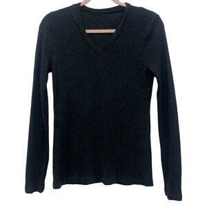 Gray V Neck Long Sleeve Shirt Womens Small Soft Stretch Basic Top
